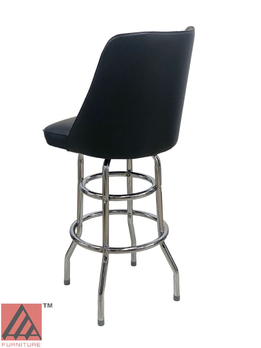 AAA Furniture Double Ring 43" Chrome Metal Bar Stool with Black Vinyl Seat