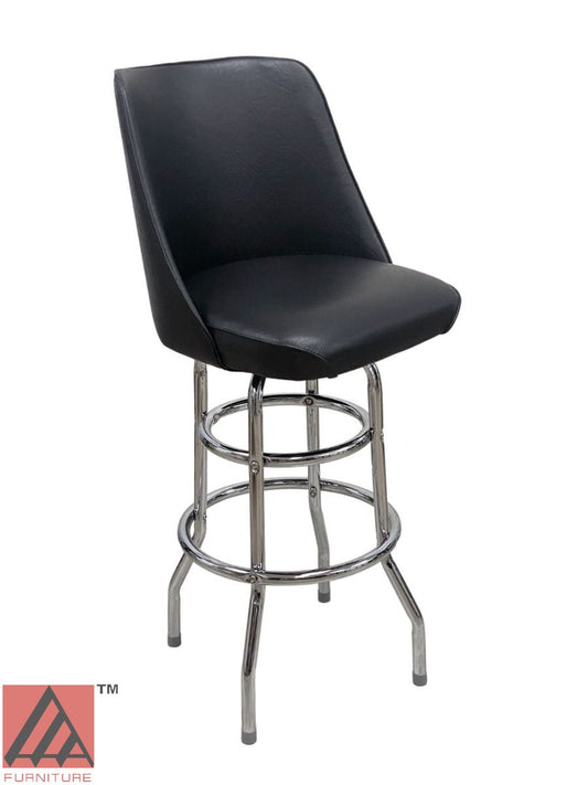 AAA Furniture Double Ring 43" Chrome Metal Bar Stool with Black Vinyl Seat