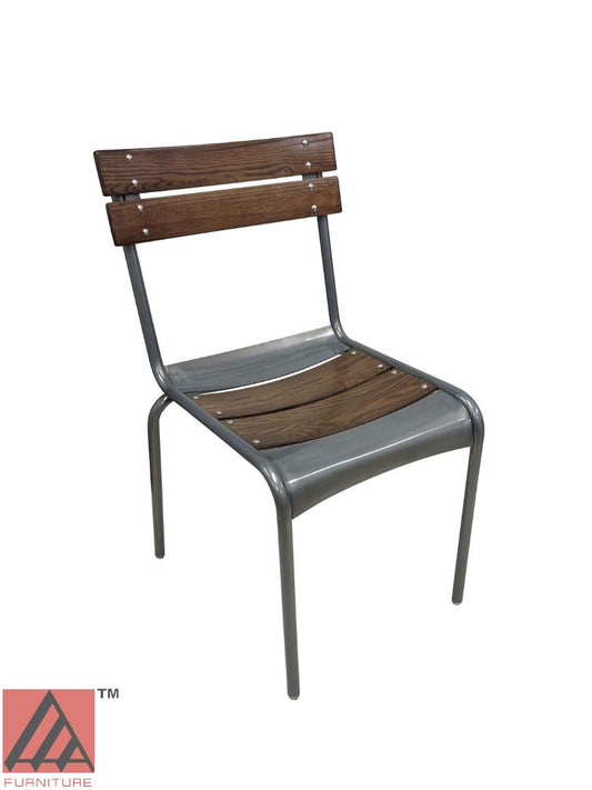 AAA Furniture Epic 33" Galvanized Metal Chair with Walnut Wood Seat