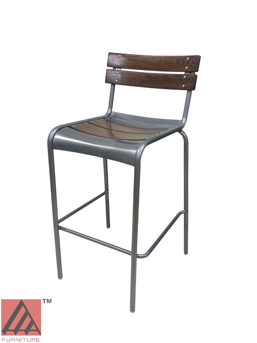 AAA Furniture Epic 40" Galvanized Metal Chair with Walnut Wood Seat