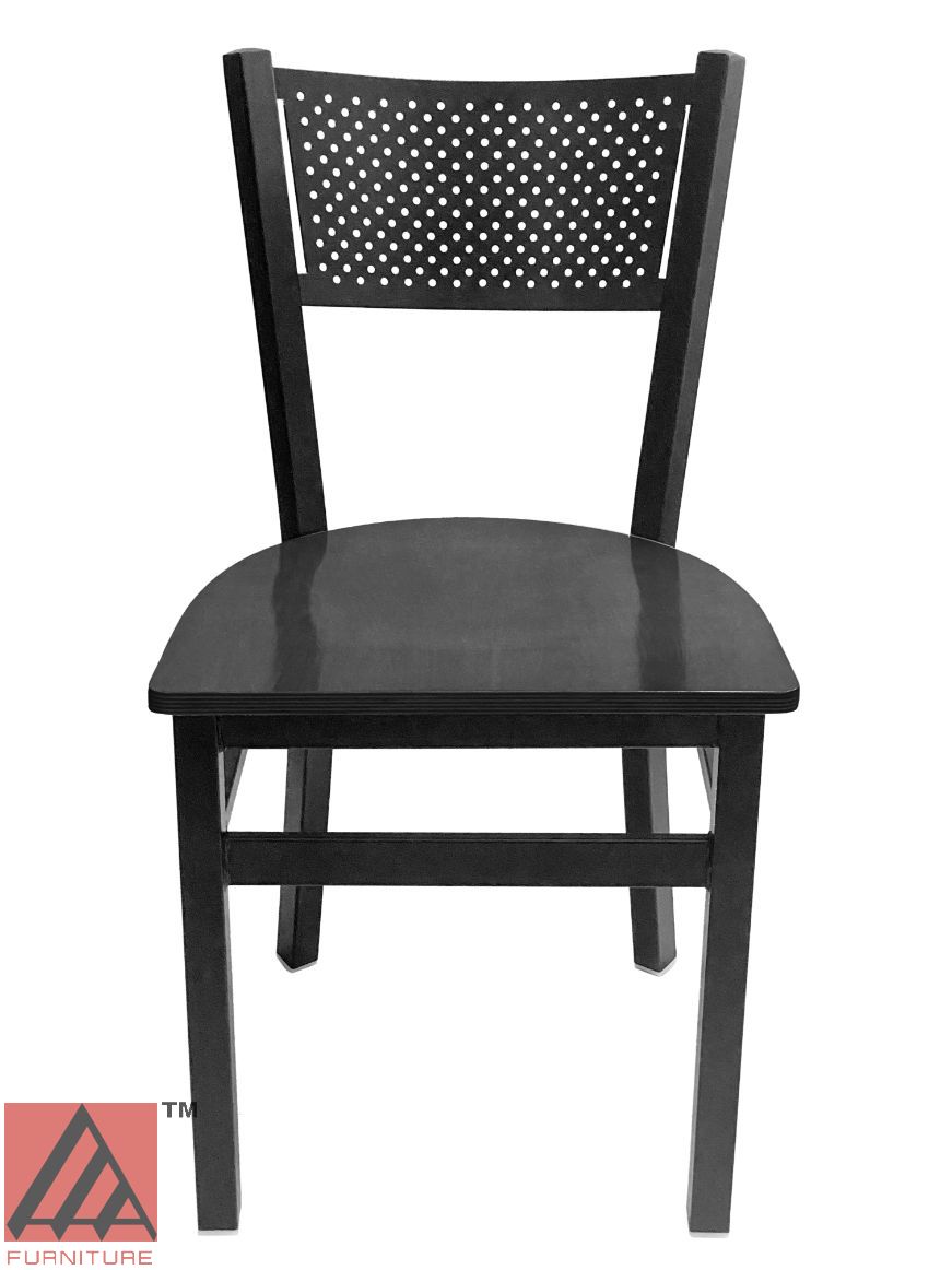 AAA Furniture Grid Back 32" Black Metal Chair with Black Wood Seat