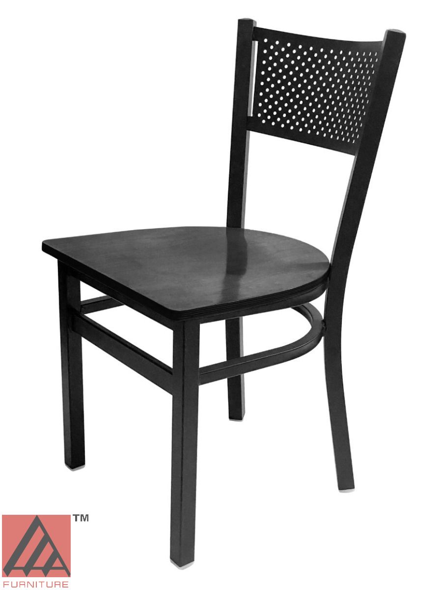 AAA Furniture Grid Back 32" Black Metal Chair with Black Wood Seat