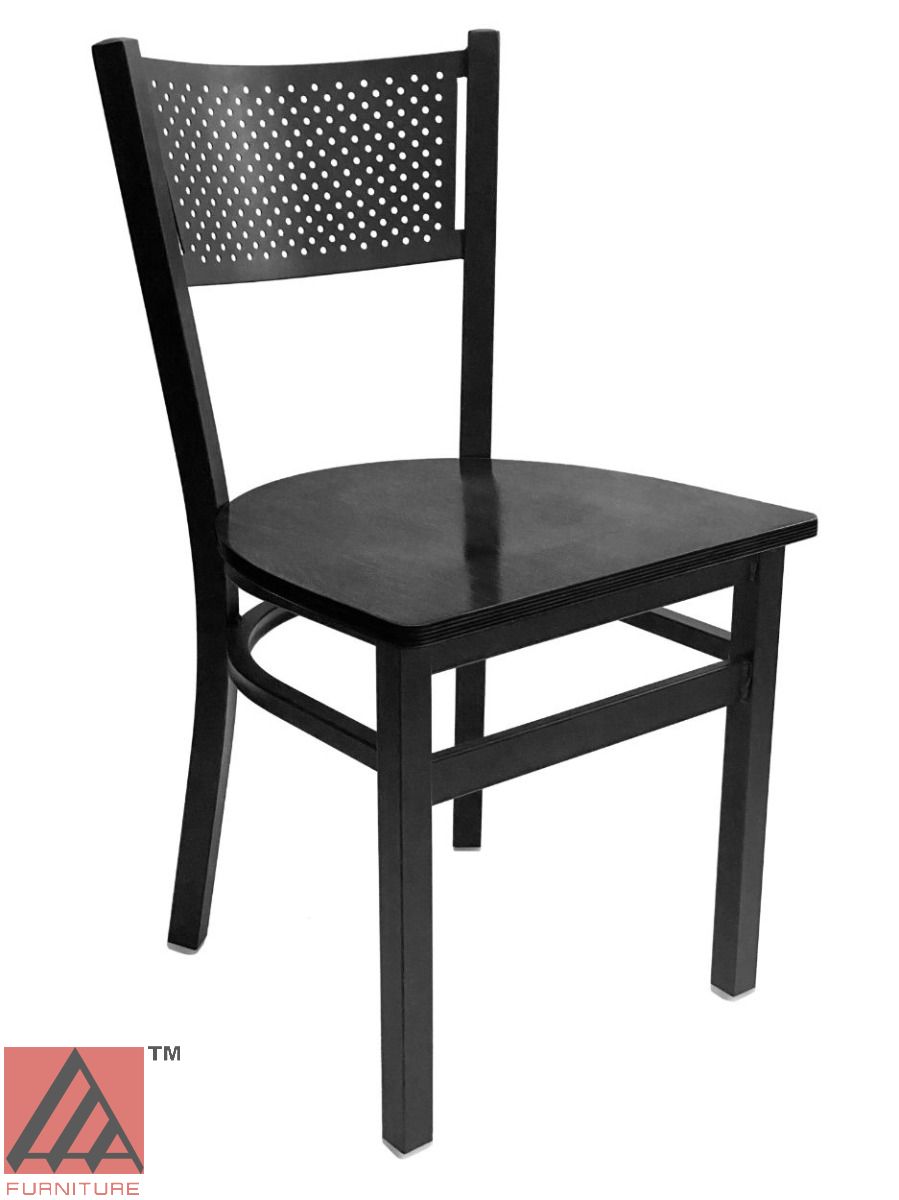 AAA Furniture Grid Back 32" Black Metal Chair with Black Wood Seat