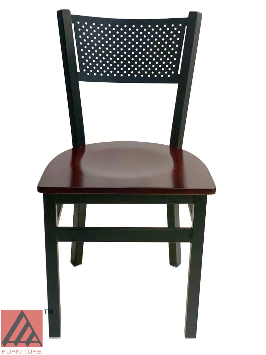 AAA Furniture Grid Back 32" Black Metal Chair with Brown Wood Seat