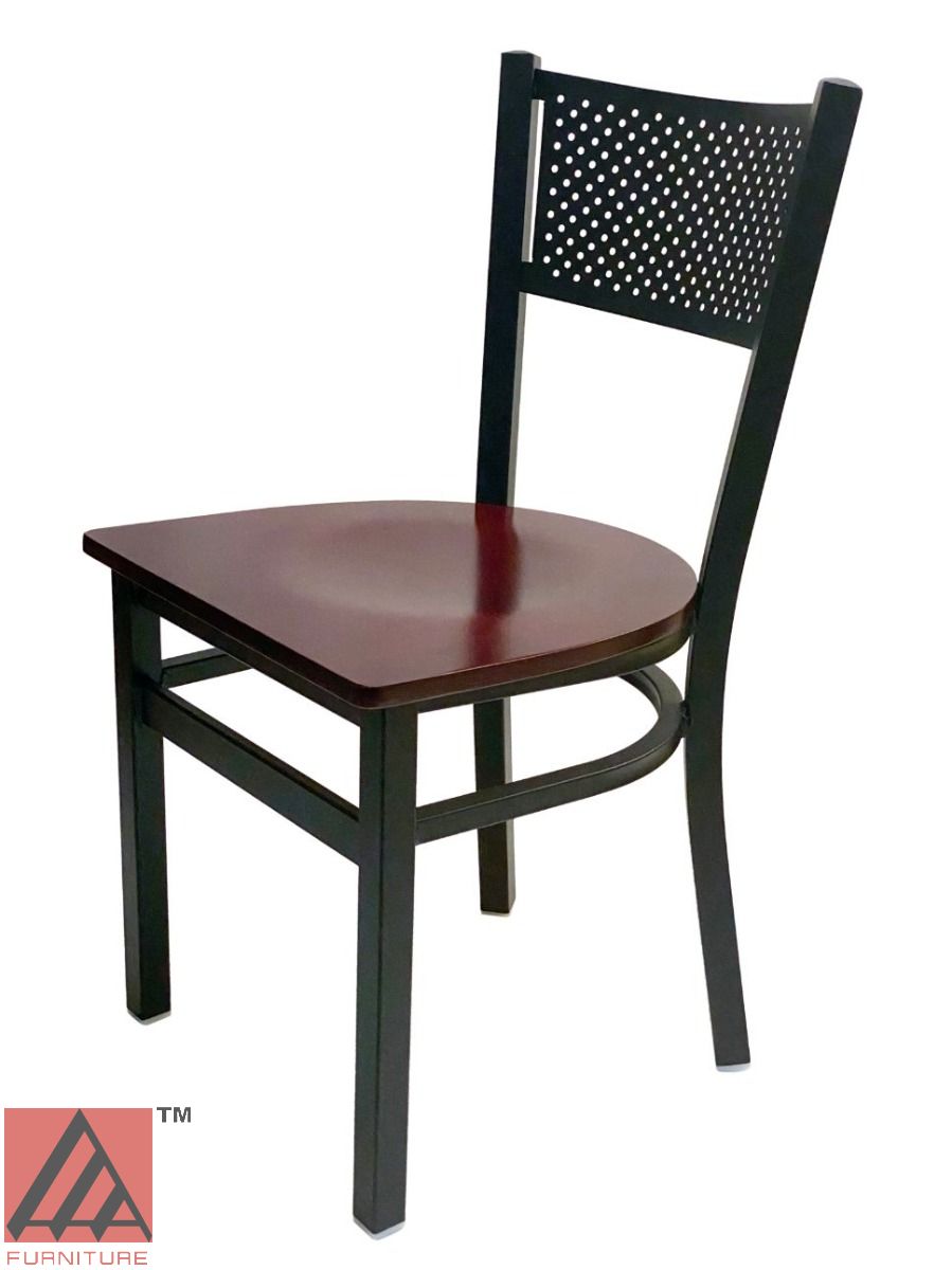 AAA Furniture Grid Back 32" Black Metal Chair with Brown Wood Seat