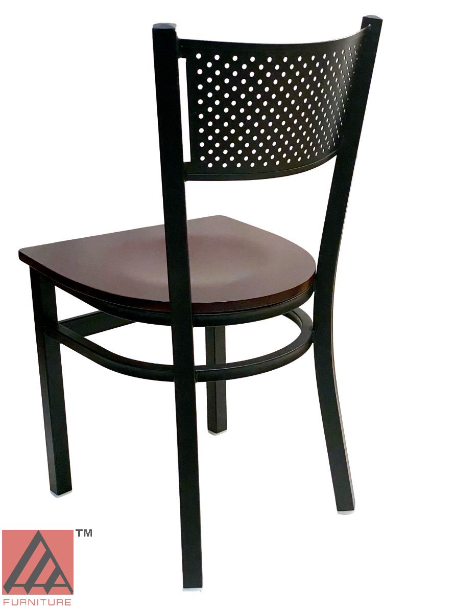 AAA Furniture Grid Back 32" Black Metal Chair with Brown Wood Seat