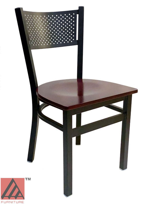 AAA Furniture Grid Back 32" Black Metal Chair with Brown Wood Seat