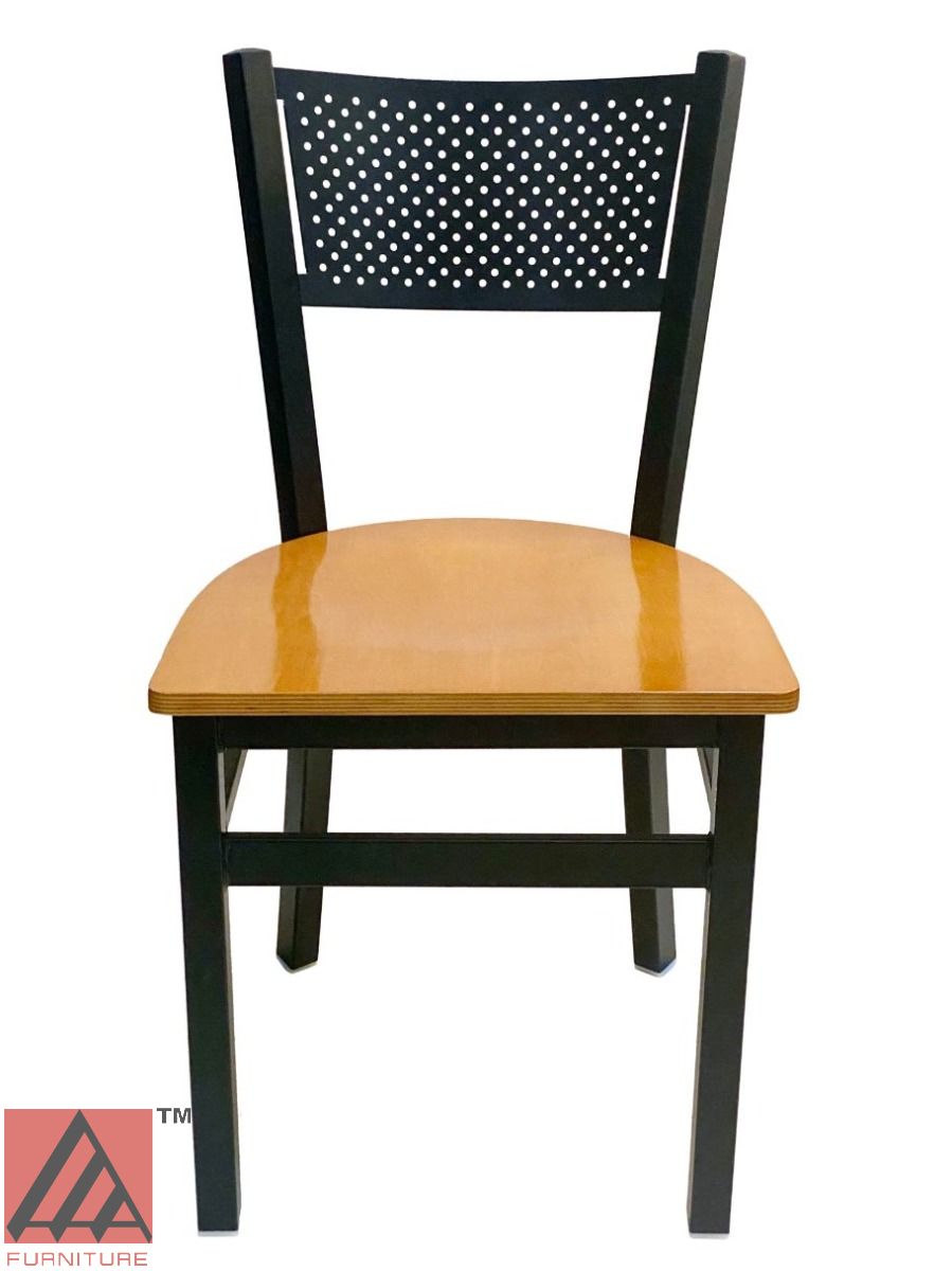 AAA Furniture Grid Back 32" Black Metal Chair with Natural Wood Seat