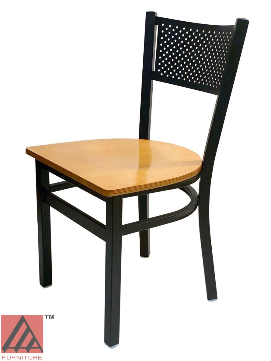 AAA Furniture Grid Back 32" Black Metal Chair with Natural Wood Seat