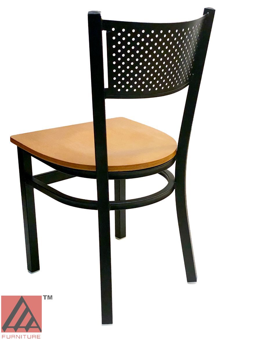 AAA Furniture Grid Back 32" Black Metal Chair with Natural Wood Seat