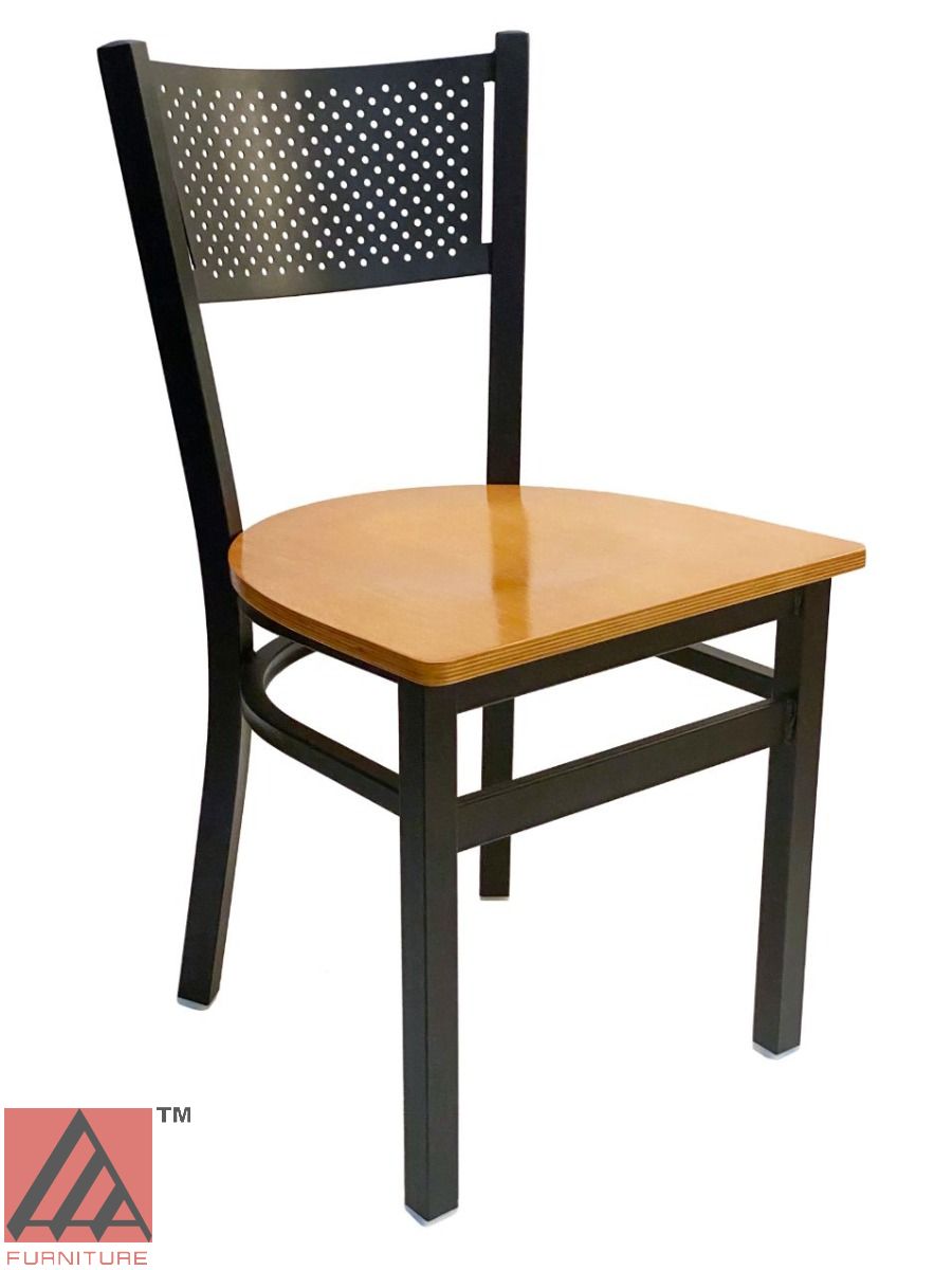 AAA Furniture Grid Back 32" Black Metal Chair with Natural Wood Seat