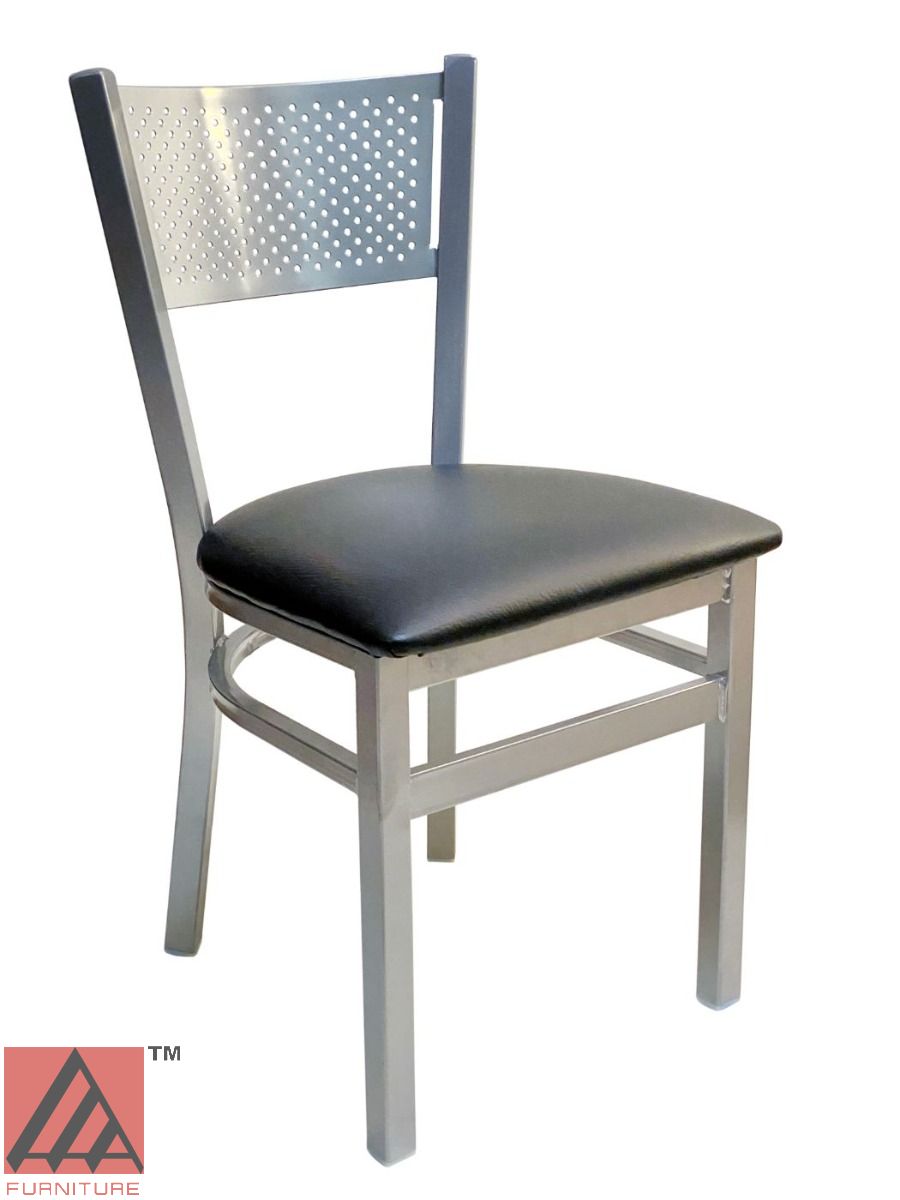 AAA Furniture Grid Back 32" Silver Metal Chair with Black Customer Owned Material Seat