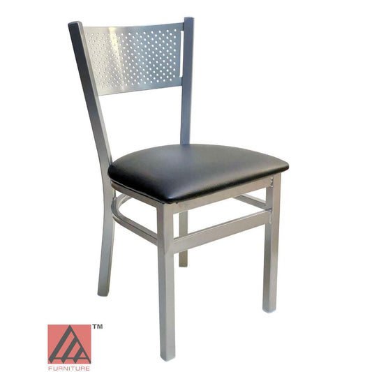 AAA Furniture Grid Back 32" Silver Metal Chair with Black Vinyl Seat