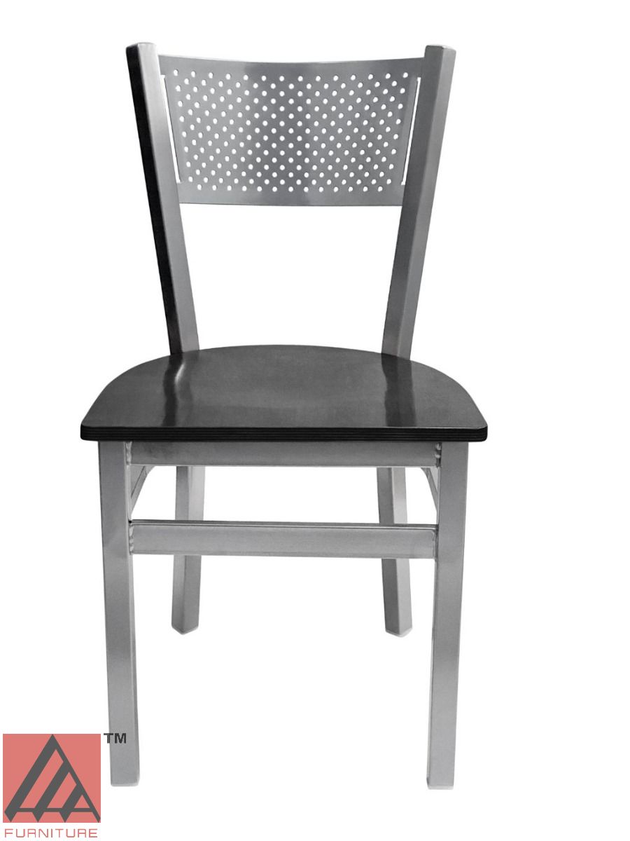 AAA Furniture Grid Back 32" Silver Metal Chair with Black Wood Seat