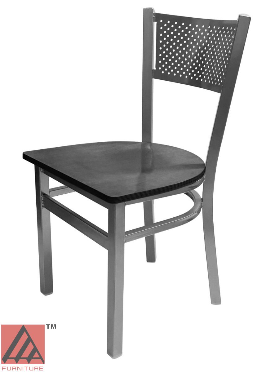 AAA Furniture Grid Back 32" Silver Metal Chair with Black Wood Seat