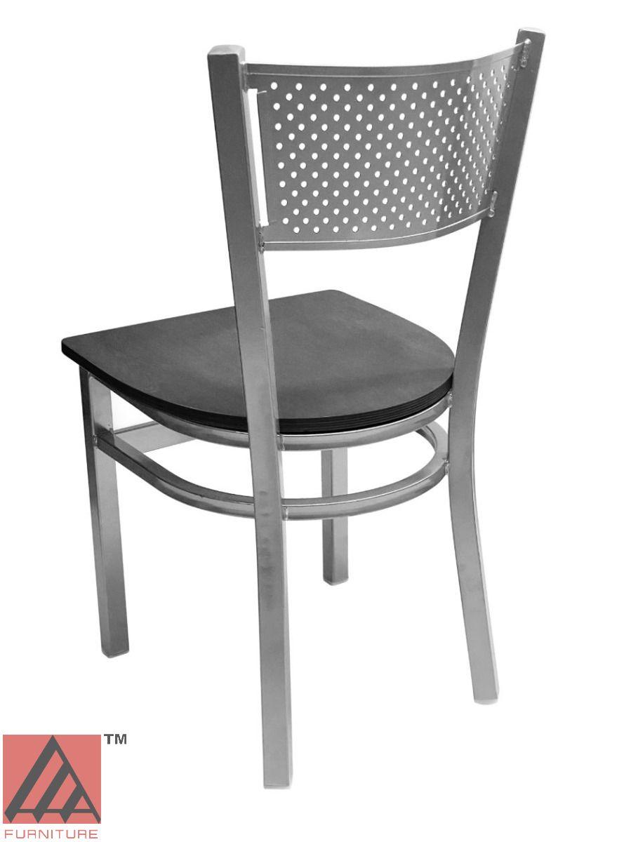 AAA Furniture Grid Back 32" Silver Metal Chair with Black Wood Seat