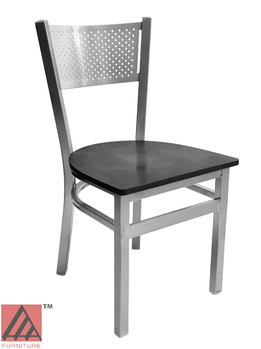 AAA Furniture Grid Back 32" Silver Metal Chair with Black Wood Seat