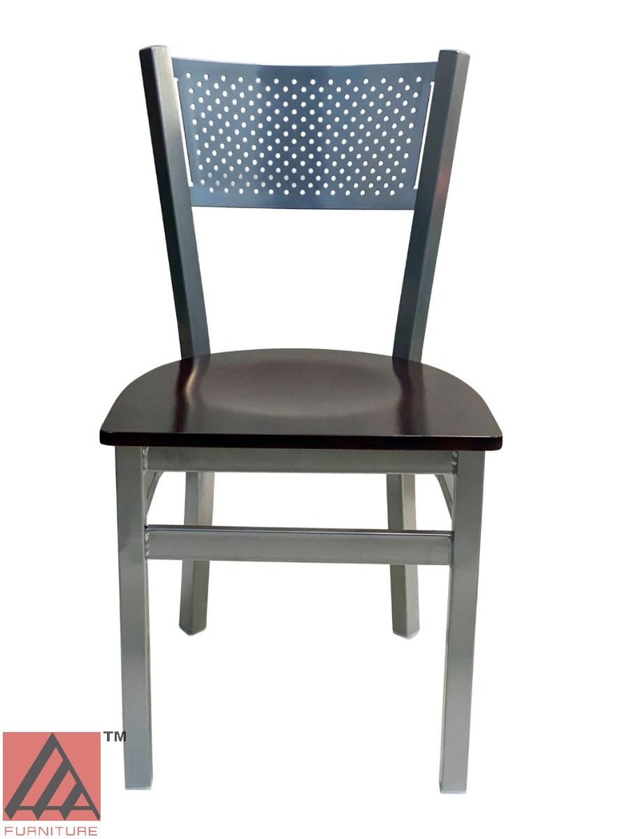 AAA Furniture Grid Back 32" Silver Metal Chair with Brown Wood Seat