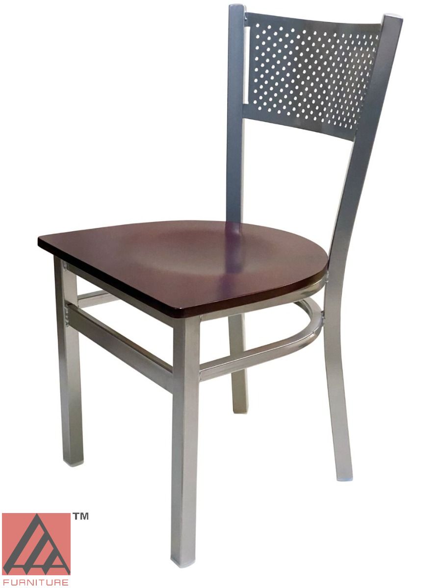 AAA Furniture Grid Back 32" Silver Metal Chair with Brown Wood Seat