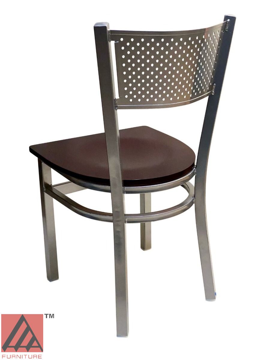 AAA Furniture Grid Back 32" Silver Metal Chair with Brown Wood Seat