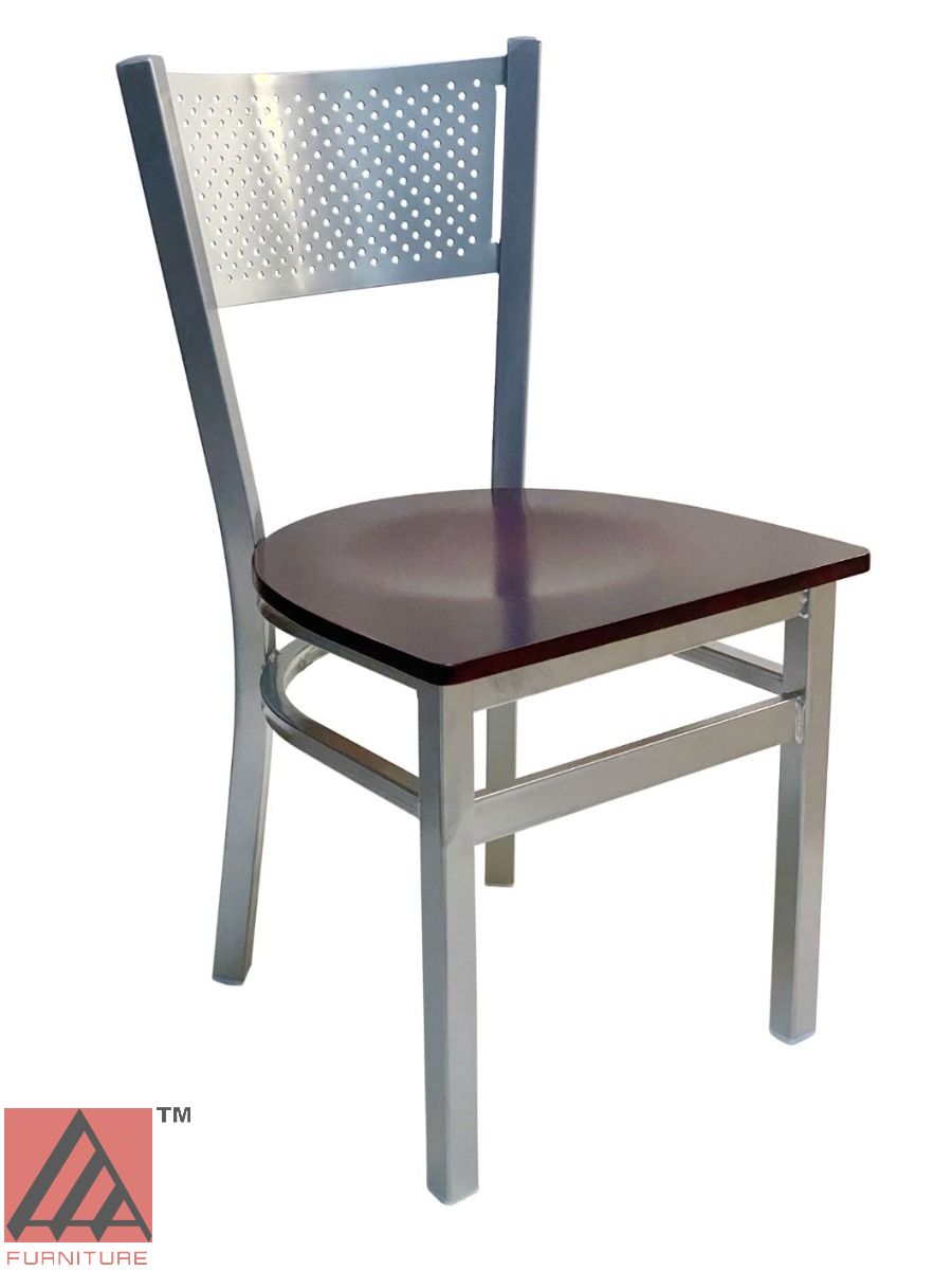 AAA Furniture Grid Back 32" Silver Metal Chair with Brown Wood Seat