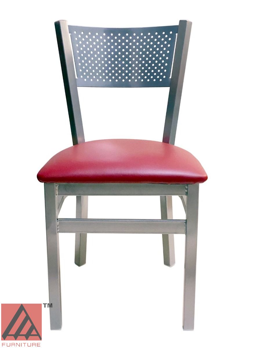 AAA Furniture Grid Back 32" Silver Metal Chair with Claret Customer Owned Material Seat