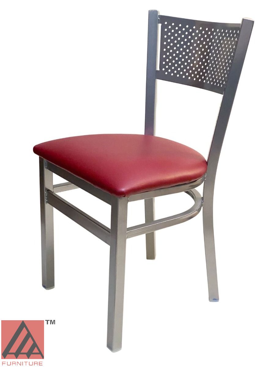 AAA Furniture Grid Back 32" Silver Metal Chair with Claret Customer Owned Material Seat