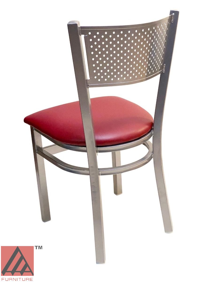 AAA Furniture Grid Back 32" Silver Metal Chair with Claret Customer Owned Material Seat