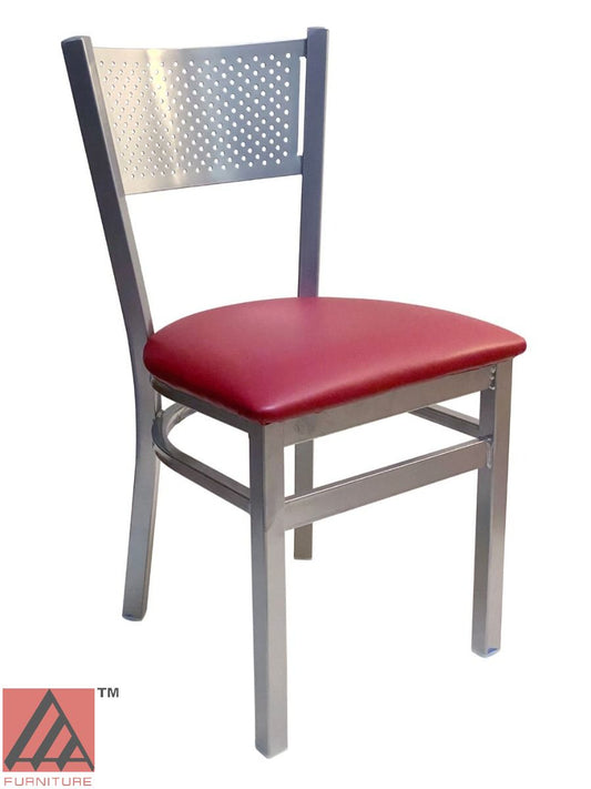 AAA Furniture Grid Back 32" Silver Metal Chair with Claret Customer Owned Material Seat