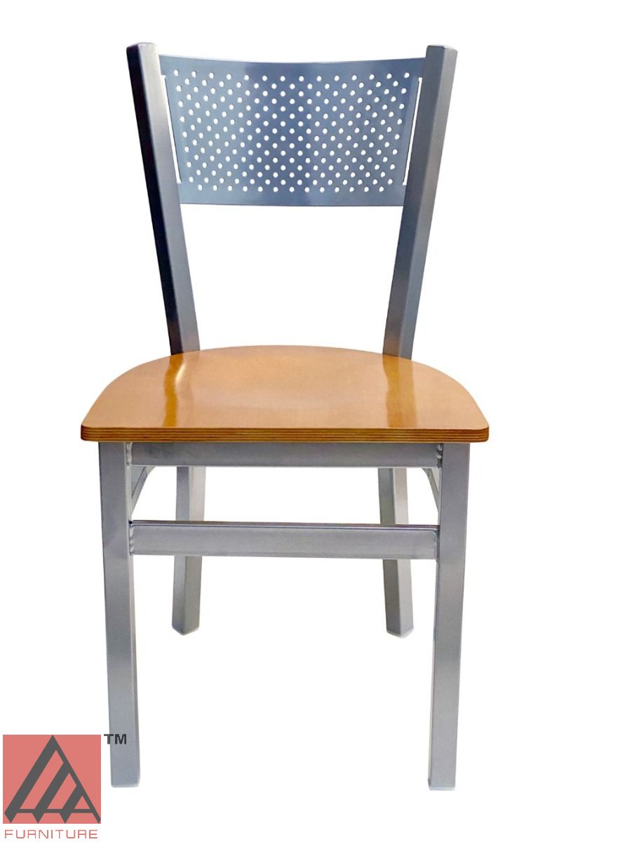 AAA Furniture Grid Back 32" Silver Metal Chair with Natural Wood Seat