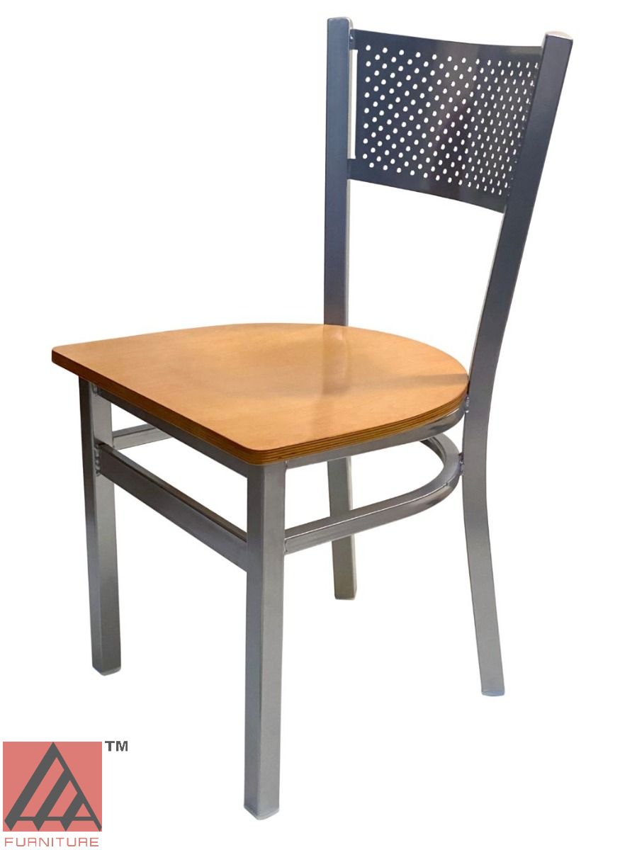 AAA Furniture Grid Back 32" Silver Metal Chair with Natural Wood Seat