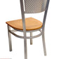 AAA Furniture Grid Back 32" Silver Metal Chair with Natural Wood Seat