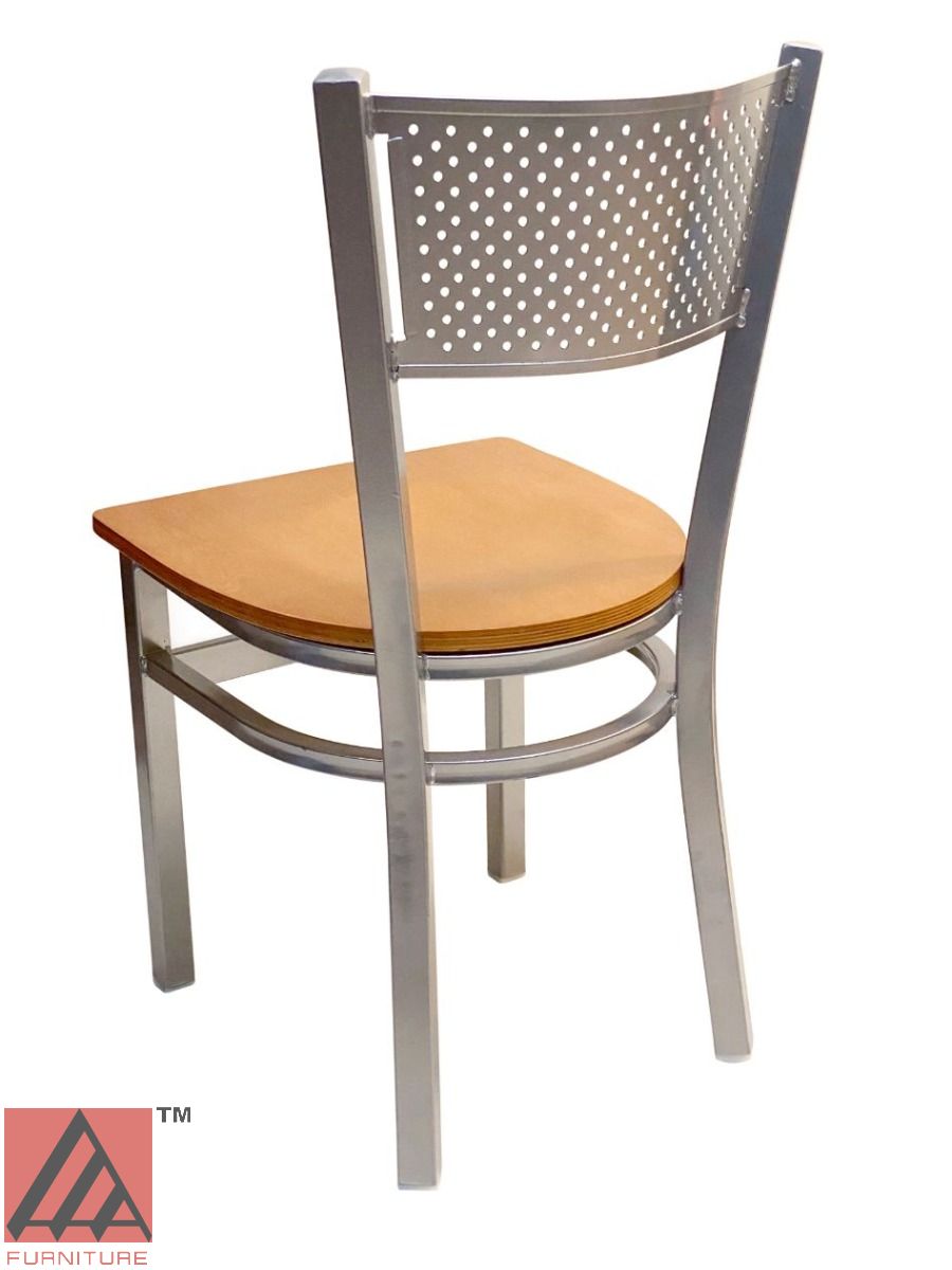 AAA Furniture Grid Back 32" Silver Metal Chair with Natural Wood Seat