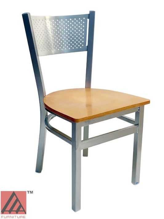 AAA Furniture Grid Back 32" Silver Metal Chair with Natural Wood Seat