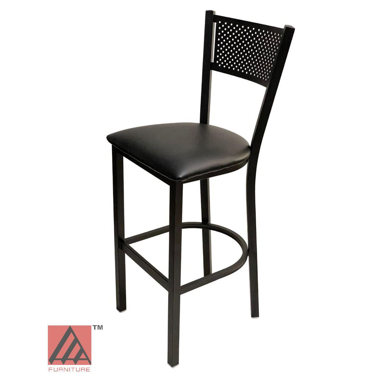 AAA Furniture Grid Back 42" Black Metal Bar Stool with Black Customer Owned Material Seat