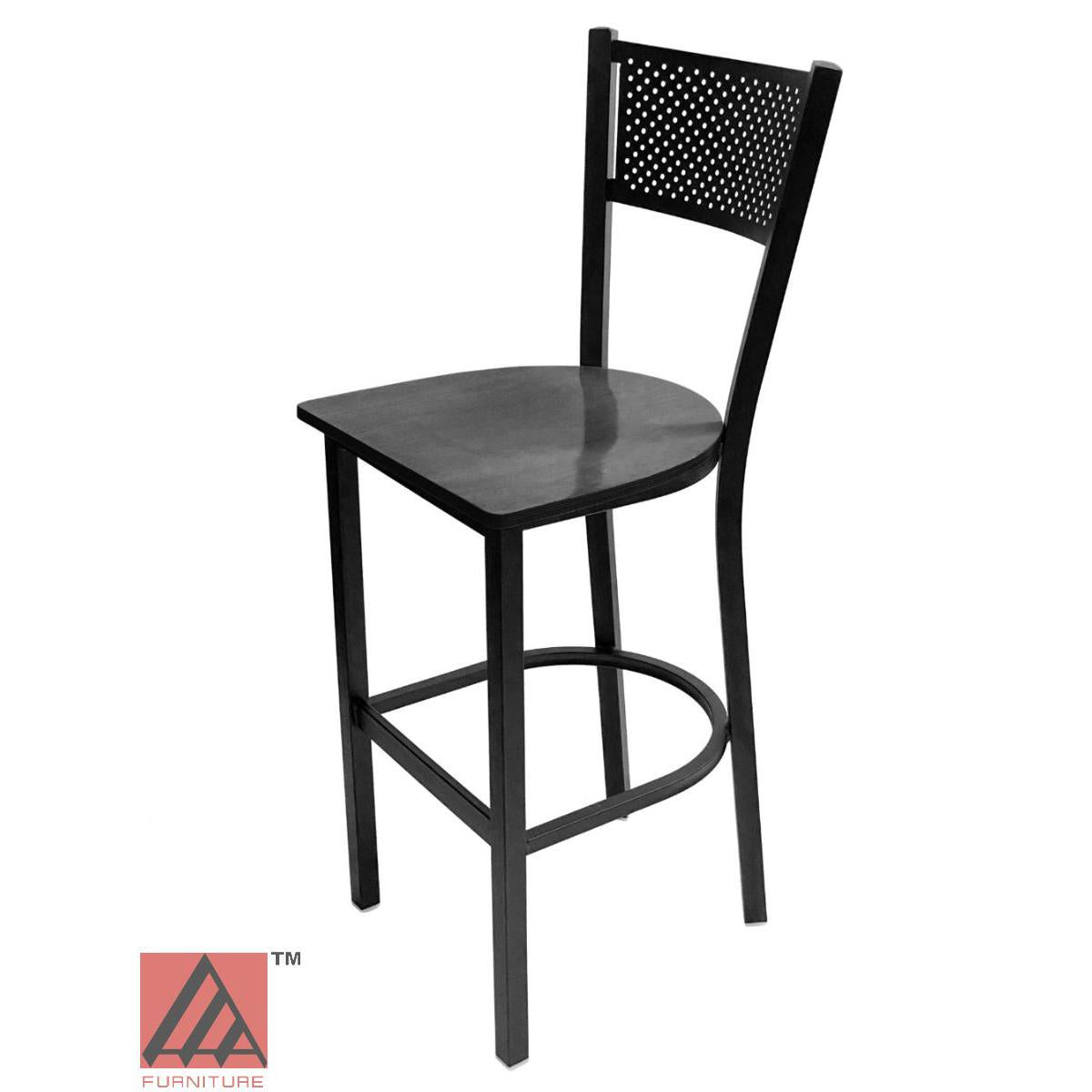 AAA Furniture Grid Back 42" Black Metal Bar Stool with Black Wood Seat