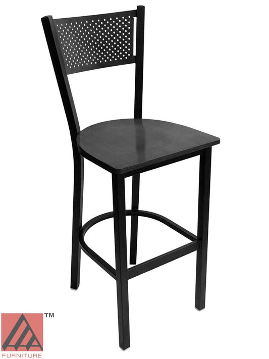 AAA Furniture Grid Back 42" Black Metal Bar Stool with Black Wood Seat