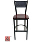 AAA Furniture Grid Back 42" Black Metal Bar Stool with Brown Wood Seat