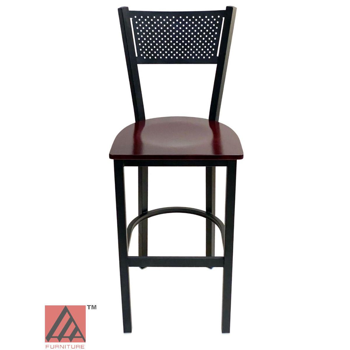 AAA Furniture Grid Back 42" Black Metal Bar Stool with Brown Wood Seat