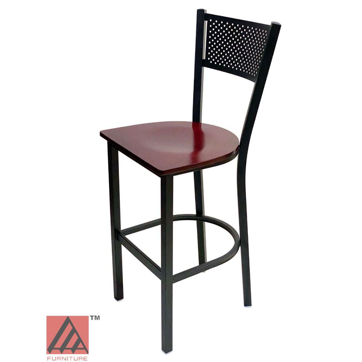 AAA Furniture Grid Back 42" Black Metal Bar Stool with Brown Wood Seat