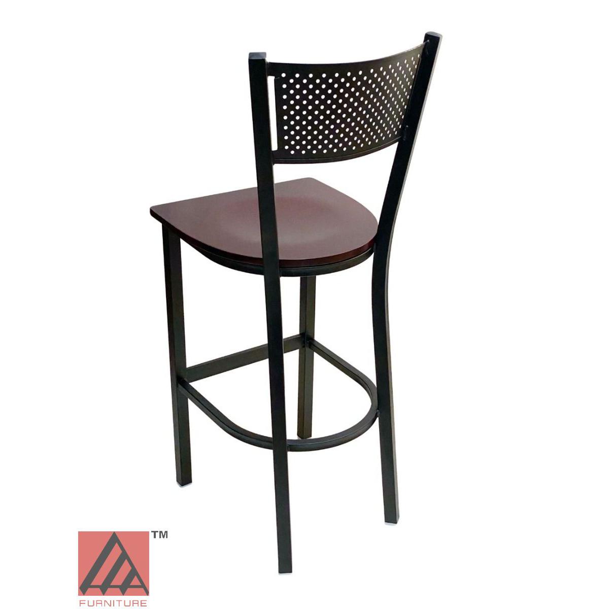 AAA Furniture Grid Back 42" Black Metal Bar Stool with Brown Wood Seat