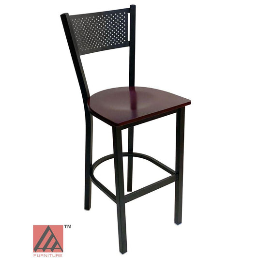 AAA Furniture Grid Back 42" Black Metal Bar Stool with Brown Wood Seat