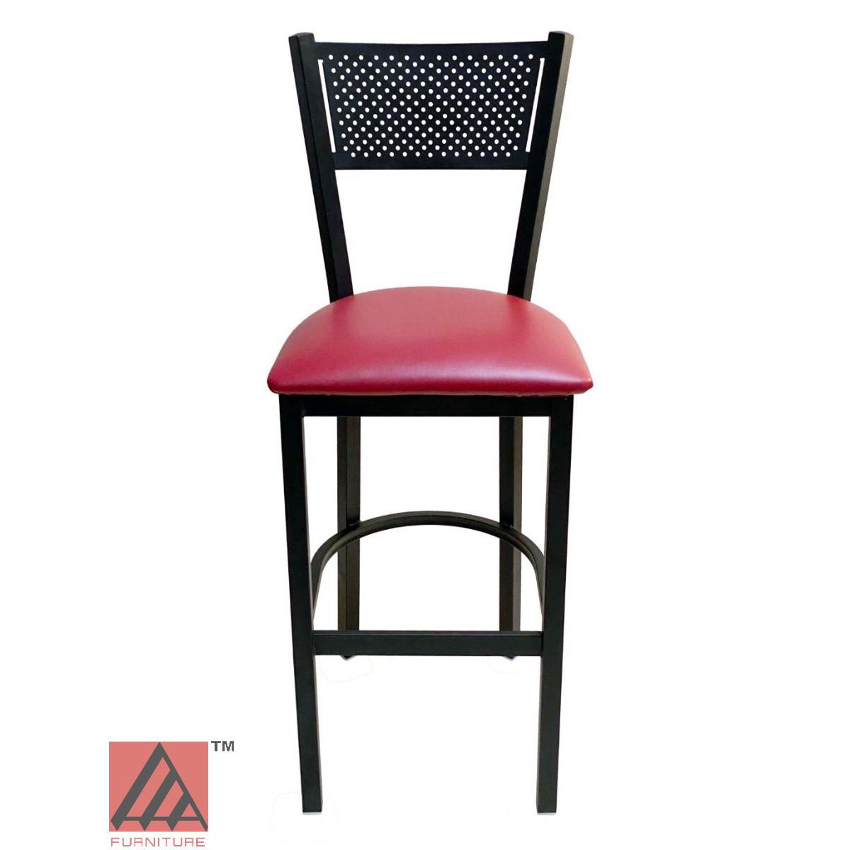 AAA Furniture Grid Back 42" Black Metal Bar Stool with Claret Customer Owned Material Seat