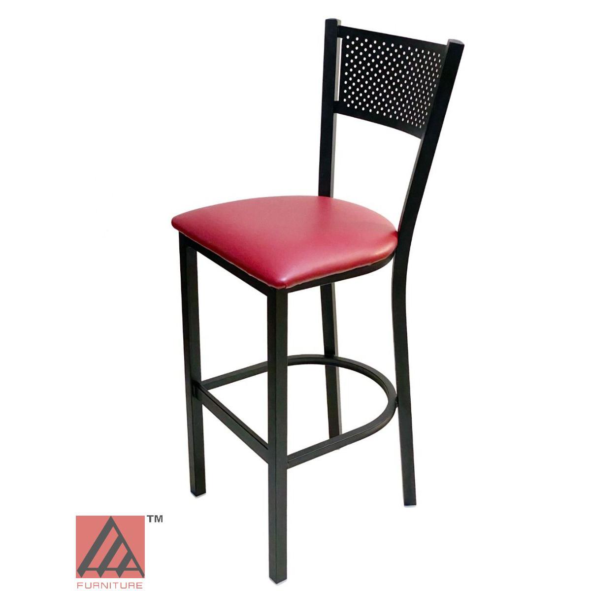 AAA Furniture Grid Back 42" Black Metal Bar Stool with Claret Customer Owned Material Seat