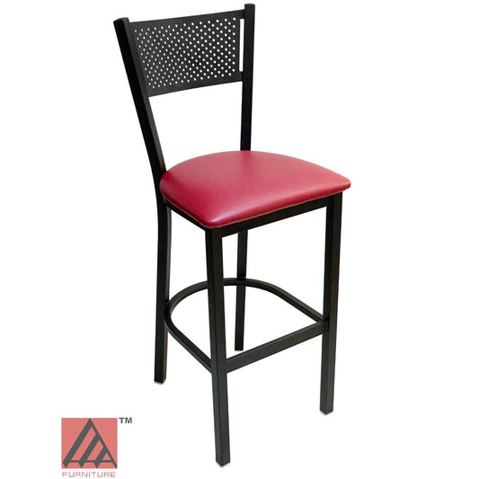 AAA Furniture Grid Back 42" Black Metal Bar Stool with Claret Customer Owned Material Seat