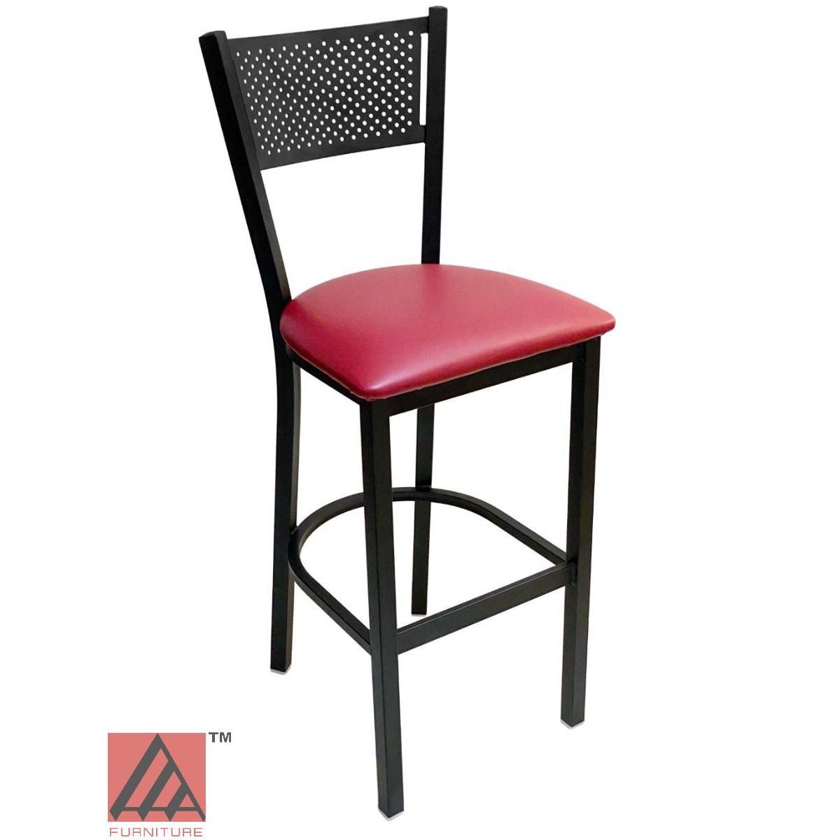 AAA Furniture Grid Back 42" Black Metal Bar Stool with Claret Grade 5 Vinyl Seat