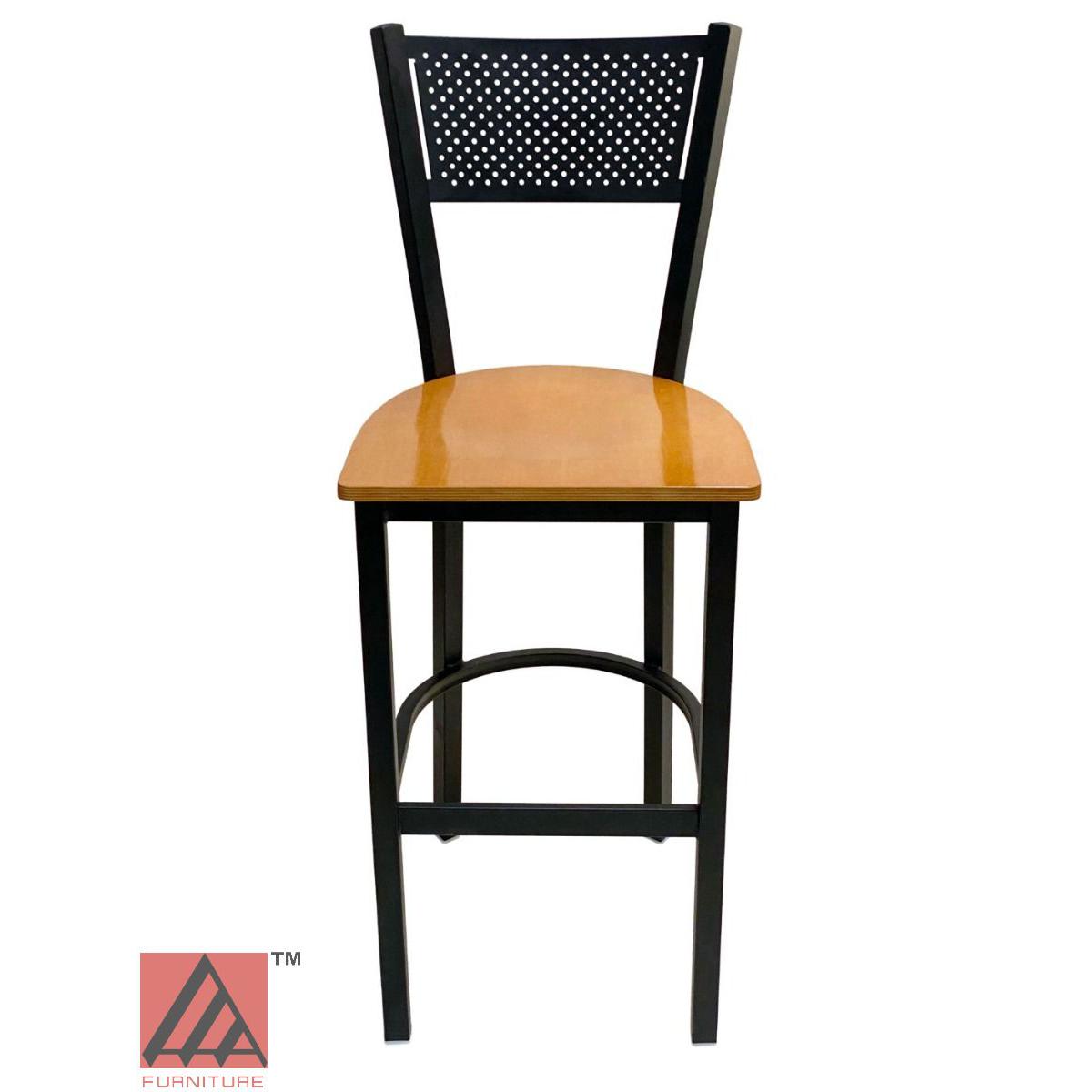 AAA Furniture Grid Back 42" Black Metal Bar Stool with Natural Wood Seat