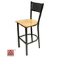 AAA Furniture Grid Back 42" Black Metal Bar Stool with Natural Wood Seat