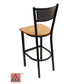 AAA Furniture Grid Back 42" Black Metal Bar Stool with Natural Wood Seat