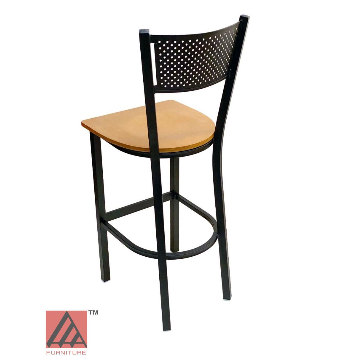 AAA Furniture Grid Back 42" Black Metal Bar Stool with Natural Wood Seat